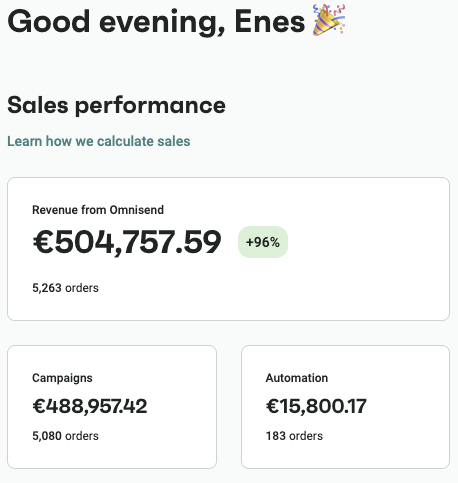 Health shop email revenue 500K EUR over 12 months 2025