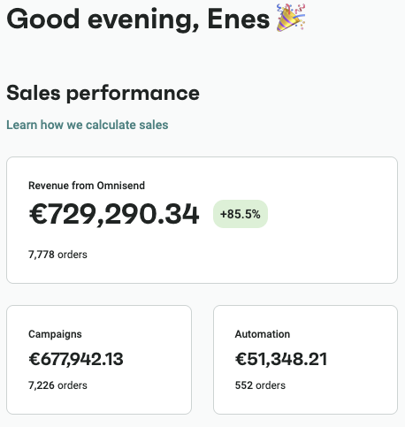 Health shop email revenue 729K EUR
